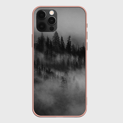 Чехол iPhone 12 Pro Max Туманный лес - природа / 3D-Светло-розовый – фото 1