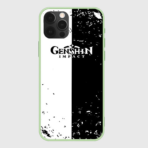 Чехол iPhone 12 Pro Max Genshin Impact черноебелое / 3D-Салатовый – фото 1