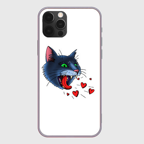 Чехол iPhone 12 Pro Max Cat love meow / 3D-Серый – фото 1