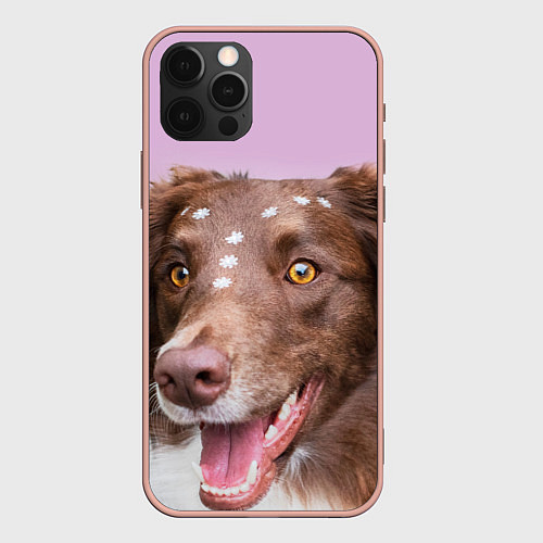 Чехол iPhone 12 Pro Max Веселая Бордер колли / 3D-Светло-розовый – фото 1