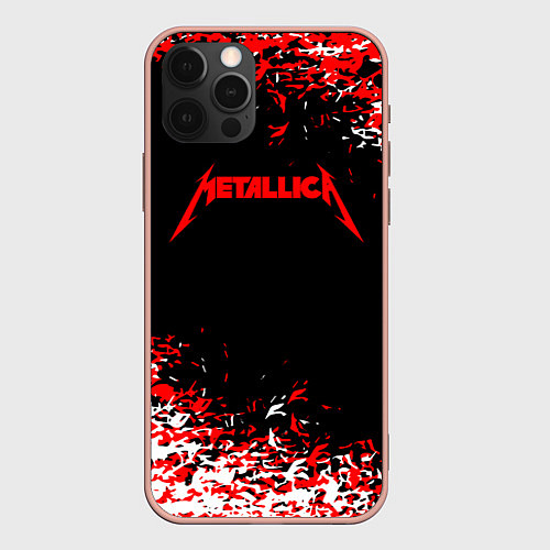 Чехол iPhone 12 Pro Max Metallica текстура белая красная / 3D-Светло-розовый – фото 1