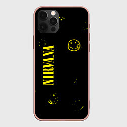 Чехол для iPhone 12 Pro Max Nirvana паттерн смайлы, цвет: 3D-светло-розовый