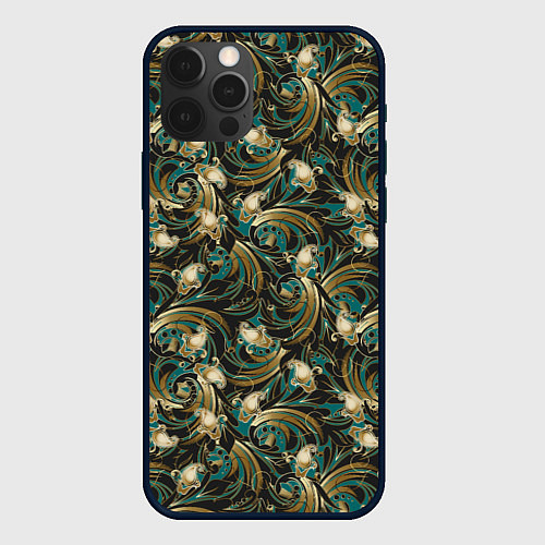 Чехол iPhone 12 Pro Max Абстрактные зеленые листья / 3D-Черный – фото 1