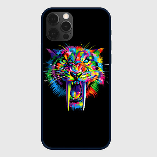 Чехол iPhone 12 Pro Max ЦВЕТНОЙ ТИГР THE COLORED TIGER / 3D-Черный – фото 1