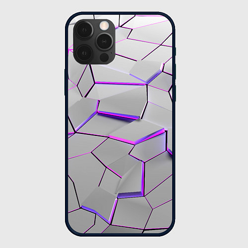 Чехол iPhone 12 Pro Max 3д плиты - белый неон / 3D-Черный – фото 1