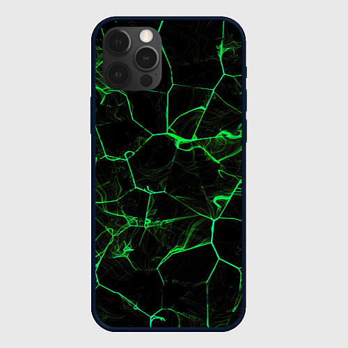 Чехол iPhone 12 Pro Max Абстракция - Черно-зеленый фон - дым / 3D-Черный – фото 1