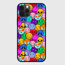 Чехол для iPhone 12 Pro Max Sticker bombing смайлы маленькие, цвет: 3D-черный