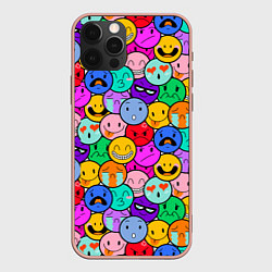 Чехол для iPhone 12 Pro Max Sticker bombing смайлы маленькие, цвет: 3D-светло-розовый