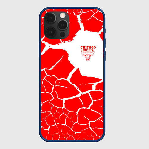 Чехол iPhone 12 Pro Max CHICAGO BULLS ЧИКАГО БУЛЛС ТРЕЩИНЫ / 3D-Тёмно-синий – фото 1