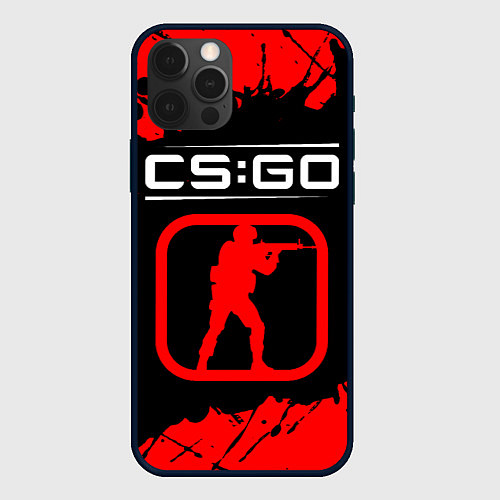 Чехол iPhone 12 Pro Max CS:GO лого с линиями и спецназом / 3D-Черный – фото 1