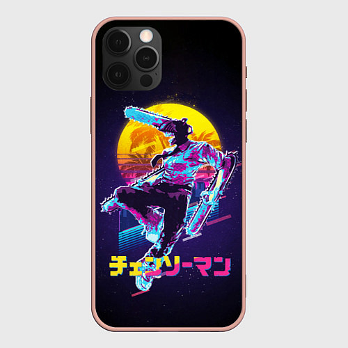 Чехол iPhone 12 Pro Max CHAINSAW MAN on the background of the moon / 3D-Светло-розовый – фото 1