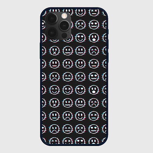 Чехол iPhone 12 Pro Max Глитч смайлы / 3D-Черный – фото 1