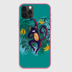 Чехол для iPhone 12 Pro Max Веселая обезьяна на бирюзовом фоне, цвет: 3D-малиновый