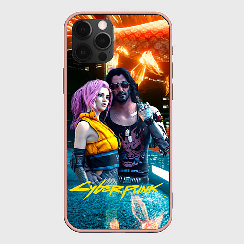 Чехол iPhone 12 Pro Max Cyberpunk2077 Johnny Vi girl / 3D-Светло-розовый – фото 1