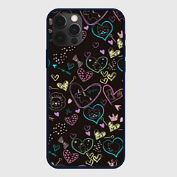 Чехол iPhone 12 Pro Max Паттерн милые животные и сердечки