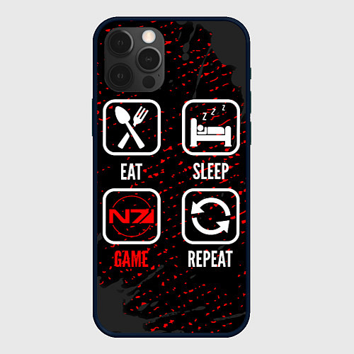 Чехол iPhone 12 Pro Max Eat, Sleep, Mass Effect, Repeat / 3D-Черный – фото 1