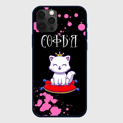 Чехол iPhone 12 Pro Max Софья - КОШКА - Брызги / 3D-Черный – фото 1