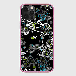 Чехол для iPhone 12 Pro Max Черно-белый с синими вкраплениями абстрактный узор, цвет: 3D-малиновый