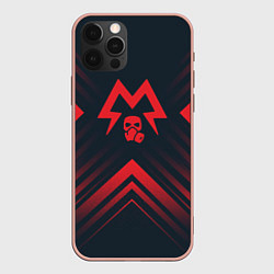 Чехол iPhone 12 Pro Max Красный Символ Metro Exodus на темном фоне со стре
