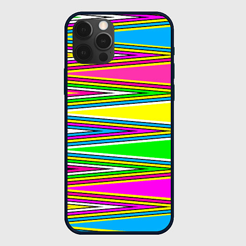 Чехол iPhone 12 Pro Max Полосатый радужный разноцветный геометрический узо / 3D-Черный – фото 1