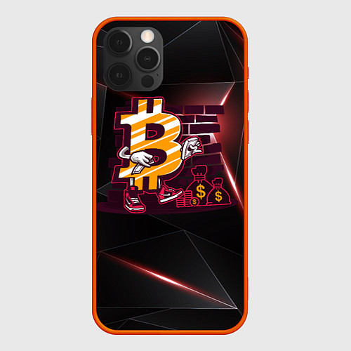 Чехол iPhone 12 Pro Max Биткоин на фоне стены Bitcoin / 3D-Красный – фото 1