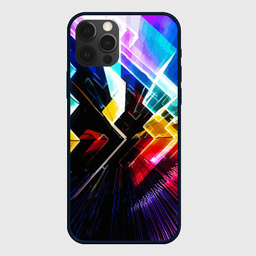 Чехол iPhone 12 Pro Max Неоновая молния Абстракция Neon Lightning Abstract / 3D-Черный – фото 1