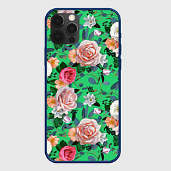 Чехол iPhone 12 Pro Max Нежные розы на изумрудном фоне