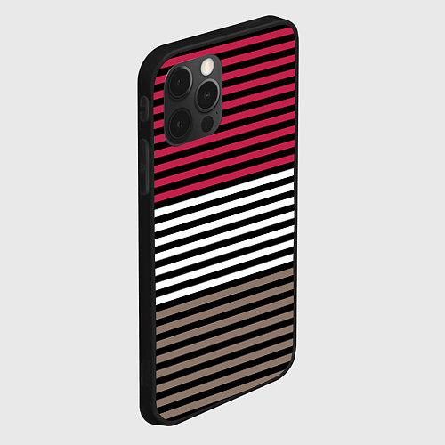 Чехол iPhone 12 Pro Max Красно-коричневый полосатый узор / 3D-Черный – фото 2