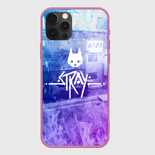 Чехол iPhone 12 Pro Max Stray: Neon Logo / 3D-Малиновый – фото 1
