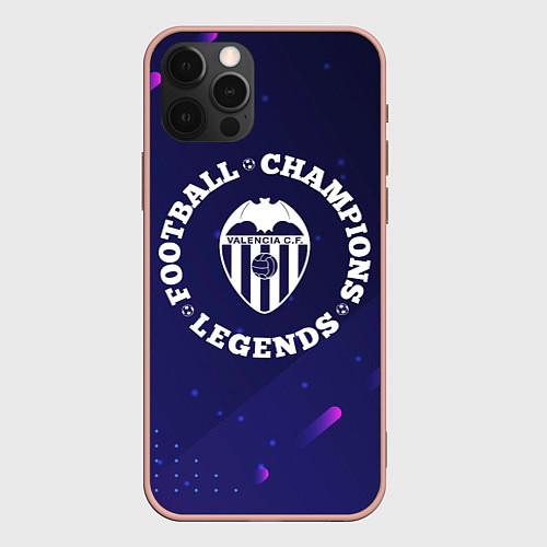 Чехол iPhone 12 Pro Max Символ Valencia и круглая надпись Football Legends / 3D-Светло-розовый – фото 1