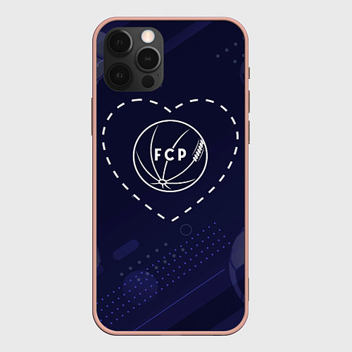 Чехол iPhone 12 Pro Max Лого Porto в сердечке на фоне мячей / 3D-Светло-розовый – фото 1