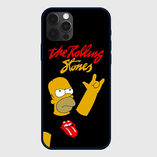 Чехол iPhone 12 Pro Max Rolling Stones Гомер Симпсон рокер / 3D-Черный – фото 1