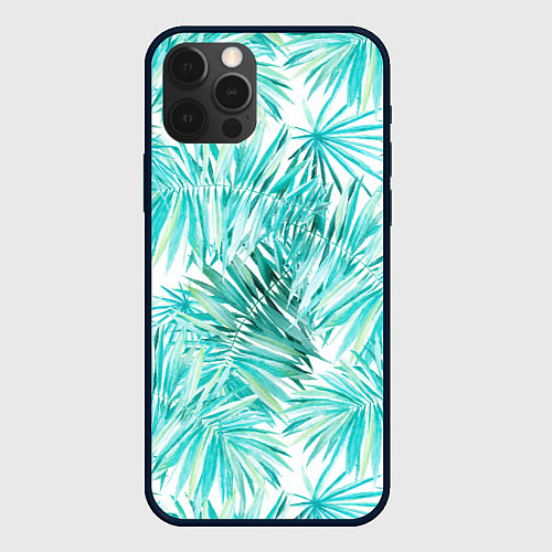 Чехол iPhone 12 Pro Max Листья Пальмы Нарисованные Акварелью / 3D-Черный – фото 1