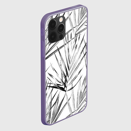 Чехол iPhone 12 Pro Max Монохромные Листья Пальм / 3D-Серый – фото 2