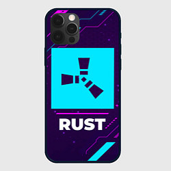 Чехол для iPhone 12 Pro Max Символ Rust в неоновых цветах на темном фоне, цвет: 3D-черный