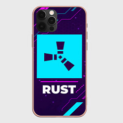 Чехол для iPhone 12 Pro Max Символ Rust в неоновых цветах на темном фоне, цвет: 3D-светло-розовый