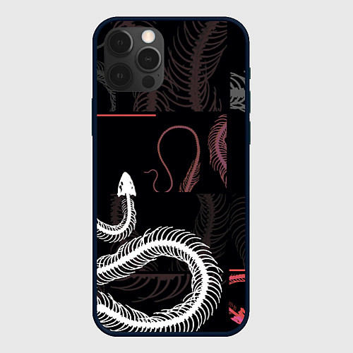 Чехол iPhone 12 Pro Max Скелет змеи Snake skeleton / 3D-Черный – фото 1