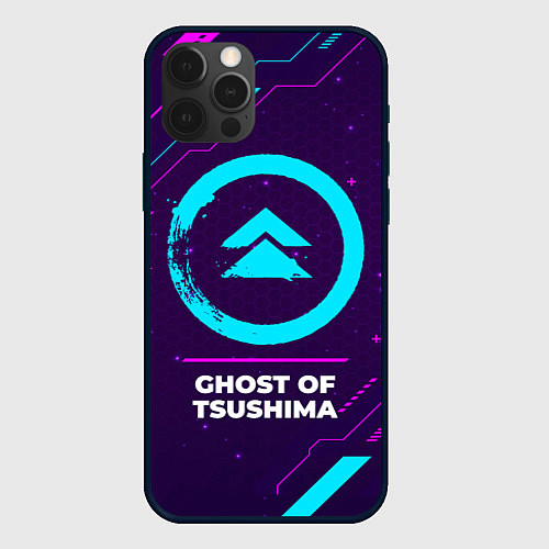 Чехол iPhone 12 Pro Max Символ Ghost of Tsushima в неоновых цветах на темн / 3D-Черный – фото 1