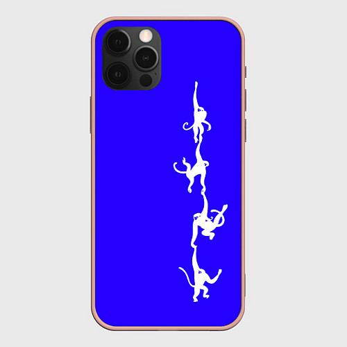 Чехол iPhone 12 Pro Max Белые обезьяны / 3D-Светло-розовый – фото 1