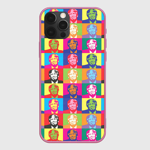 Чехол iPhone 12 Pro Max Дональд Трамп, цветной паттерн / 3D-Малиновый – фото 1