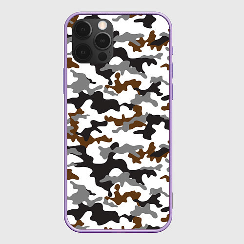 Чехол iPhone 12 Pro Max Камуфляж Чёрно-Белый Camouflage Black-White / 3D-Сиреневый – фото 1