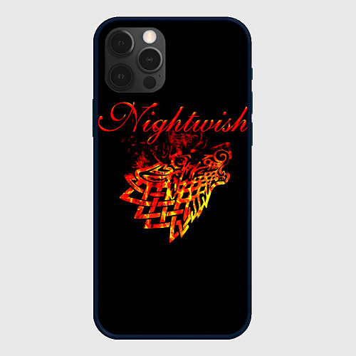 Чехол iPhone 12 Pro Max Nightwish кельтский волк с горящей головой / 3D-Черный – фото 1