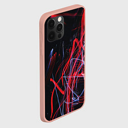 Чехол для iPhone 12 Pro Max Неоновые лучи в абстракции - Красный и синий, цвет: 3D-светло-розовый — фото 2