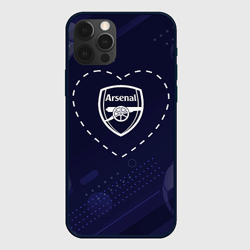 Чехол iPhone 12 Pro Max Лого Arsenal в сердечке на фоне мячей / 3D-Черный – фото 1