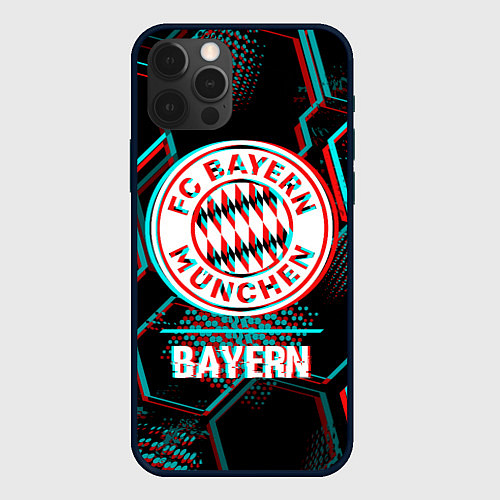 Чехол iPhone 12 Pro Max Bayern FC в стиле Glitch на темном фоне / 3D-Черный – фото 1