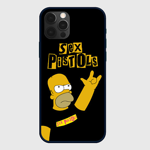 Чехол iPhone 12 Pro Max Sex Pistols Гомер Симпсон рокер / 3D-Черный – фото 1
