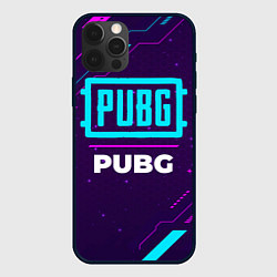 Чехол для iPhone 12 Pro Max Символ PUBG в неоновых цветах на темном фоне, цвет: 3D-черный