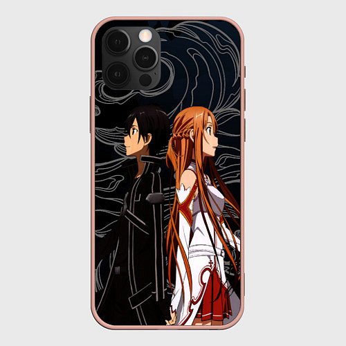 Чехол iPhone 12 Pro Max Кирито и Асуна - Sword Art Online / 3D-Светло-розовый – фото 1