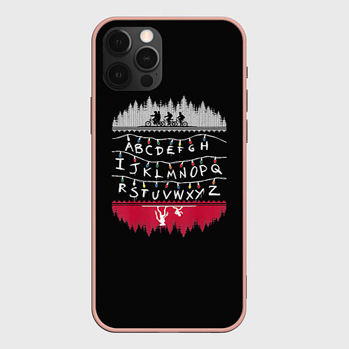 Чехол iPhone 12 Pro Max Stranger Things Латиница / 3D-Светло-розовый – фото 1