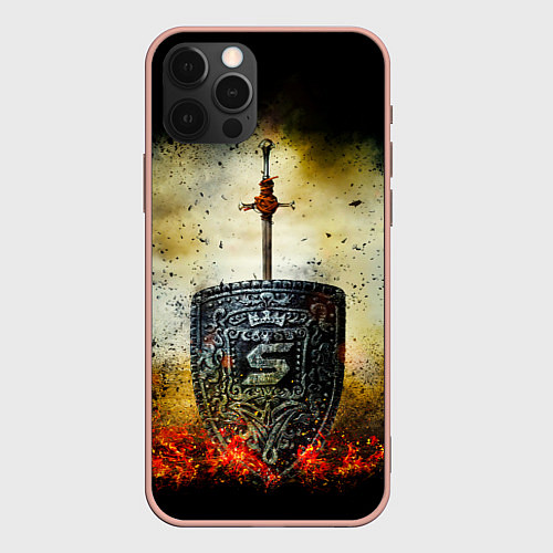 Чехол iPhone 12 Pro Max Skillet щит и меч / 3D-Светло-розовый – фото 1
